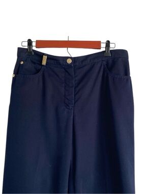 Vintage ST.JOHN Sport Pants 8 Marie Gray Navy Blue Stretch Old Money Office
